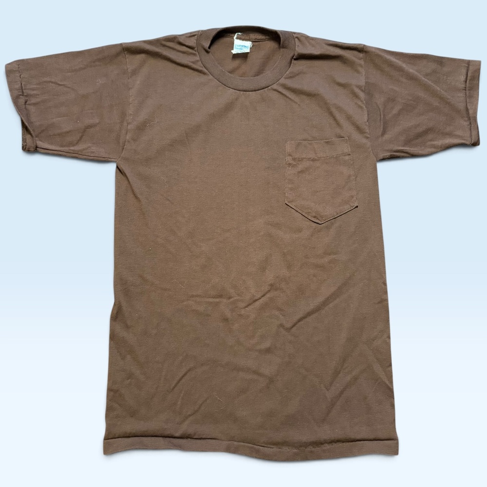 Vintage Healthknit Shirt Mens Small Brown Pocket Tee T-Shirt Made USA 50/50